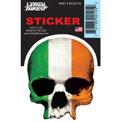 Autocollant Lethal Threat Tête de Mort Drapeau Irlandais 65x80mm
