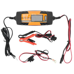 Chargeur de batterie adaptable automatique 6-12V avec écran LCD, courant de sortie 1A à 4.5A, livré avec pinces crocodiles et connexions rapides