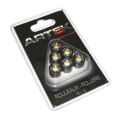 Galets Artek K1 15x12 7,5g x6 pour scooter MBK 50 Booster, Nitro, Ovetto, Stunt - Yamaha 50 BWS, Aerox, Neos