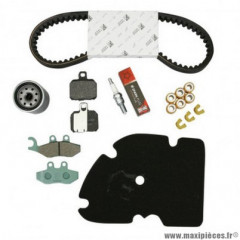 Kit entretien Piaggio avec plaquettes ar Brembo 647077 et guides variateur pour maxiscooter 125 X-Evo 2007+, X8 2004-2006 -1R000392-