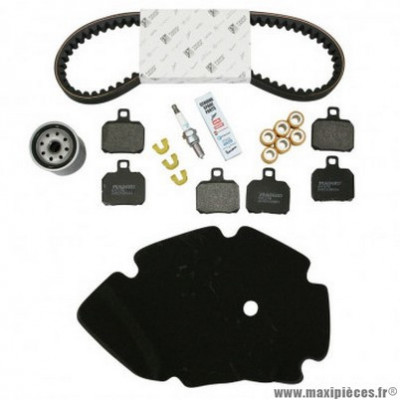 Kit entretien Piaggio avec guides variateur et 3 jeux de plaquettes Brembo 647076 pour maxi-scooter 125 X9 1998-2005 -1R000397-