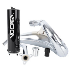Pot cross chromé Voca Racing silencieux alu noir pour Derbi 50 Senda, Senda DRD - Aprilia 50 RX, SX