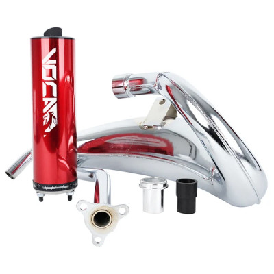 Pot cross chromé Voca Racing passage haut silencieux alu rouge pour Derbi 50 Senda, Senda DRD - Aprilia 50 RX, SX