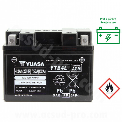 Batterie Yuasa YTB4L 12V 4 AH AGM