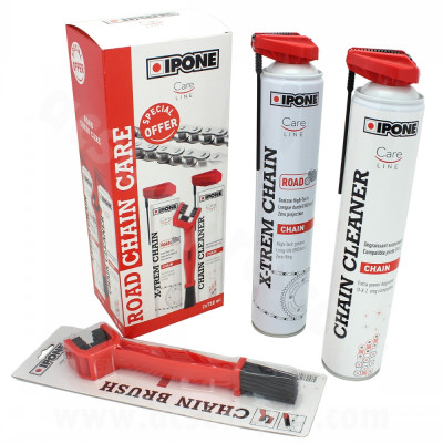 Graisse chaîne Ipone X-Trem Chain Road 750ml + Spray Chain Cleaner 750ml + Brosse chaîne