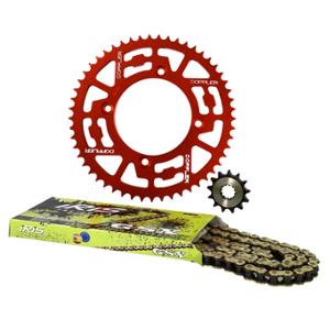 Kit chaîne alu Doppler 428 13x53 dents D100 4 fix alu rouge pour Beta Factory après 2005 / RR SM après 2005