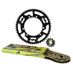 Kit chaîne Doppler Alu 428 13x53 dents D110 Fix 3x2 Alu noir pour mécaboite Sherco Enduro/SM