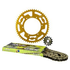 Kit chaîne Doppler alu 14x53 d108 or Derbi Senda/DRD/EVO/GPR Nude/RS4/SMT