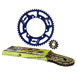 Kit chaine Doppler alu 428 13x53 dents D110 fix 3x2 bleu pour Sherco Enduro/SM