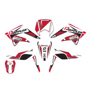 Kit déco / autocollant Doppler blanc / noir / rouge pour Derbi Senda 11>18 / RCR / SMT avant 2018