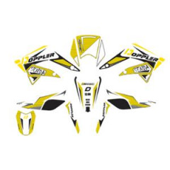 Kit déco / autocollant Doppler blanc / noir / jaune pour Derbi Senda 11->18 / RCR / SMT avant 2018