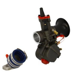Carburateur adaptable PWK 28 cuve inclinée 40° (boisseau plat / starter tirette) manchon 32/34