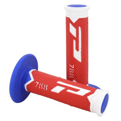 Revêtements poignées ProGrip spécial édition triple densité 788 blanc-rouge-bleu 115mm (cross-mx)