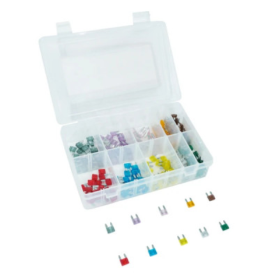Fusible plat enfichable miniature adaptable assortiment 2 - 3 - 4 - 5 - 7,5 - 10 - 15 - 20 - 25 - 30A (coffret de 200 pièces)