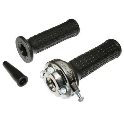 Poignée de gaz Domino alu chrome avec revêtement noir