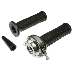 Poignée de gaz Domino alu chrome avec revêtement noir