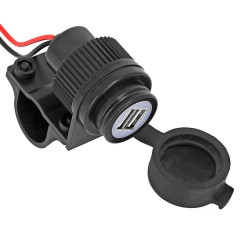 Chargeur USB adaptable 12V 2A double USB + fixation guidon (étanche) (fusible de protection)