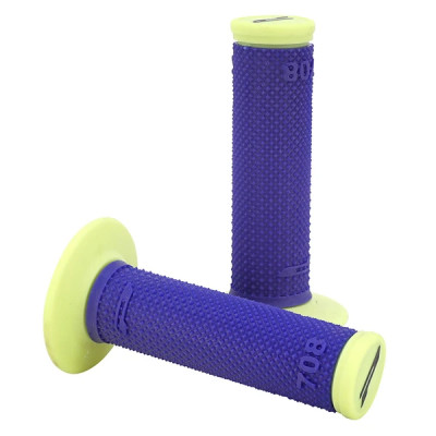 Revêtements poignées ProGrip double densité bleu électrique-jaune fluo 115mm (avec lock on - livré avec 5 embouts)