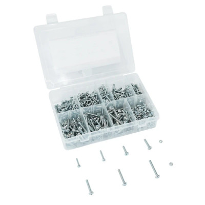 Vis à métaux adaptable assortiment (M4-M5 - Longueur 20 à 40 mm - Largueur écrou 20-25 mm) - Boîte de 700 pièces