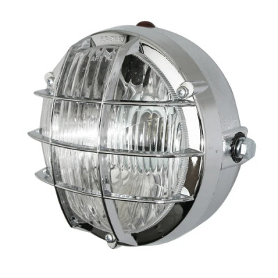 Phare-projecteur adaptable rond 105mm chrome avec grille (emplacement 2 ampoules P26s + témoin)