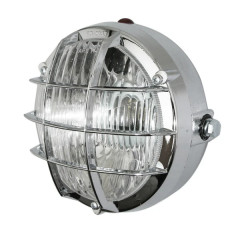 Phare-projecteur adaptable rond 105mm chrome avec grille (emplacement 2 ampoules P26s + témoin)