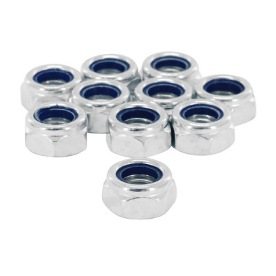 Ecrous 6 pans adaptable M12 x 1,75 nylstop-frein acier zingue (vendu par 10)