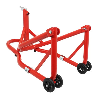 Leve-béquille avant adaptable fixation sous té de fourche acier rouge 68 cm