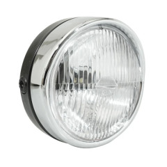 Phare-projecteur adaptable noir avec interrupteur diamètre 140mm casquette chrome (ba20d universel)