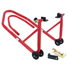 Leve-béquille moto stand arrière + avant adaptable acier rouge (charge maxi 250kg)