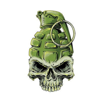 Autocollant Lethal Threat mini tête de mort grenade 60x80mm