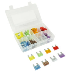 Fusible plat enfichable adaptable 32V MEGA assortiment 20 - 30 - 40 - 50 - 60 - 70 - 80 - 100A (coffret de 56 pièces)