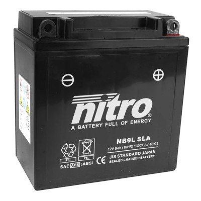 Batterie 12V Nitro 9Ah sans entretien prête à l'emploi