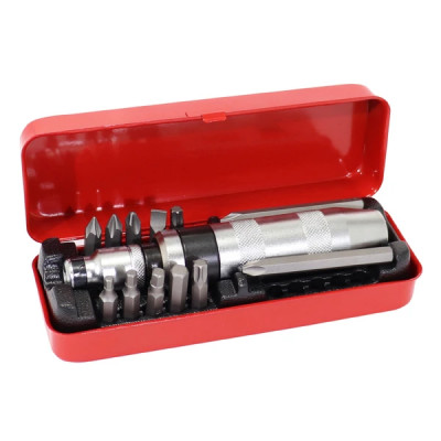 Tournevis à frapper Buzzetti embouts vis fendue, cruciforme, hexagonale, torx (+ 2 rallonges cruciformes 80mm) 4918