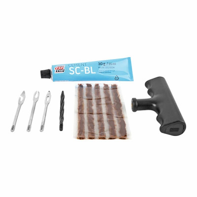 Nécessaire réparation pneu adaptable (5 tresses 100mm + 1 dissolution 30g + outil) - référence 4004558