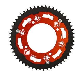 Couronne 09 Conti 53 dents D100 4 fix couleur rouge pour mécaboite Beta 50 RR Factory