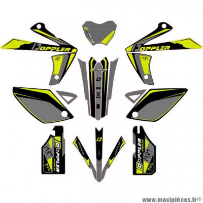 Kit déco/autocollant Doppler noir/gris/jaune fluo pour mécaboite Rieju MRT/MRT Pro/Marathon
