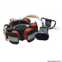 Stator PIAGGIO 639865 pour scooter 50 FLY 2000+, ZIP 2000+, LIBERTY 2000+, VESPA LX 2000+, PRIMAVERA 2013+, TYPHOON 2005+, NRG 2000+, GILERA 50 RUNNER 2000+, STALKER 2000+, APRILIA SR 2003+