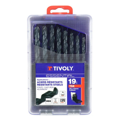 Foret TIVOLY ACIER RAPIDE HSS 1 à 10 mm (par 0,5) - Coffret 19 pièces