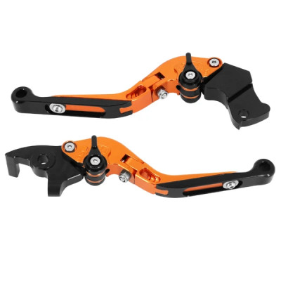 Levier de frein-embrayage réglable rétractable AVOC orange-noir CNC pour KTM 125 Duke 2011+ (paire)
