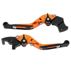 Levier de frein-embrayage réglable rétractable AVOC orange-noir CNC pour KTM 125 Duke 2011+ (paire)
