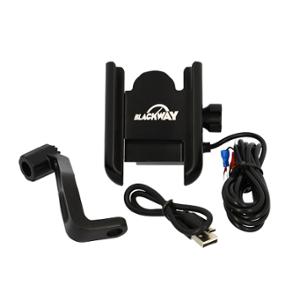Support smartphone BLACKWAY alu noir fixation rétroviseur/chargeur inclus