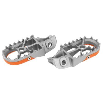 Repose-pied Buzzetti acier argent/orange pour KTM 125 SX 2016+2022, 250 SX-F 2016+2022, 250 XC-F 2016+2022, 350 EXC-F 2017+2022, 450 EXC-F 2017+2022