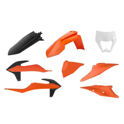 Carrosserie/Carenage Enduro POLISPORT Kit plastiques 8 pièces Orange/Noir/Blanc pour Moto KTM EXC 250 cc, EXC 300 cc, EXC-F 250 cc, EXC-F 350 cc, EXC-F 450 cc, EXC-F 500 cc