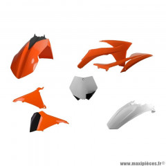 Kit plastiques POLISPORT Carrosserie/Carenage Orange KTM/Blanc 2011&gt, 7 pièces pour Moto, Quad