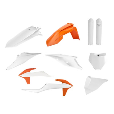 Carrosserie/Carenage POLISPORT Kit Plastiques 10 pièces Orange/Blanc 2019+ pour KTM 125, 250 SX, 250, 450 SX-F, 250 XC, 250, 450 XC-F
