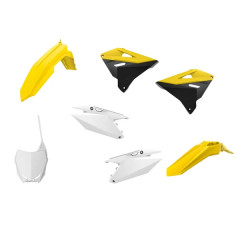 Carrosserie/Carenage POLISPORT Kit plastiques 7 pièces Jaune/Blanc pour Moto SUZUKI RM 125 cc, RM 250 cc 2001>2008