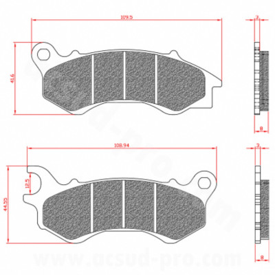 Plaquettes de frein BRENTA homologuées ECE R90 pour maxi scooter HONDA SH 125/150cc, PEUGEOT SATELIS, DJANGO et PIAGGIO LIBERTY/MEDLEY, référence BR3130