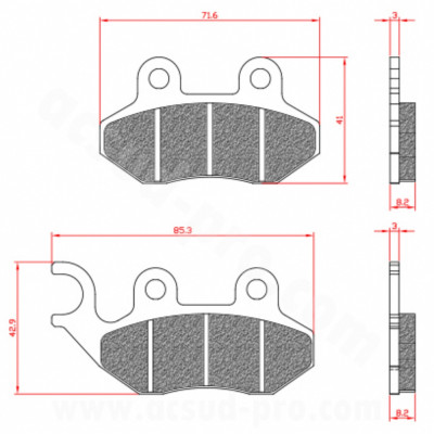Plaquettes de frein BRENTA Homologuées ECE R90 pour SYM FIDDLE 125 cc, JET 4 125 cc, ORBIT 125 cc, PEUGEOT TWEET 50cc, TWEET 125 cc BR3099