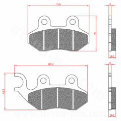 Plaquettes de frein BRENTA Homologuées ECE R90 pour SYM FIDDLE 125 cc, JET 4 125 cc, ORBIT 125 cc, PEUGEOT TWEET 50cc, TWEET 125 cc BR3099