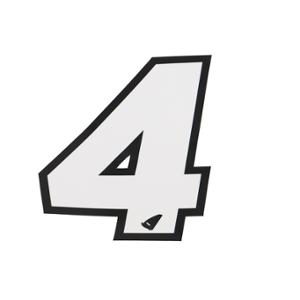 Autocollant numéro 4 adaptable blanc contour noir hauteur 13 cm (x5)